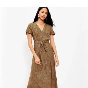 LOFT Leopard Print V-Neck Midi Shirtdress